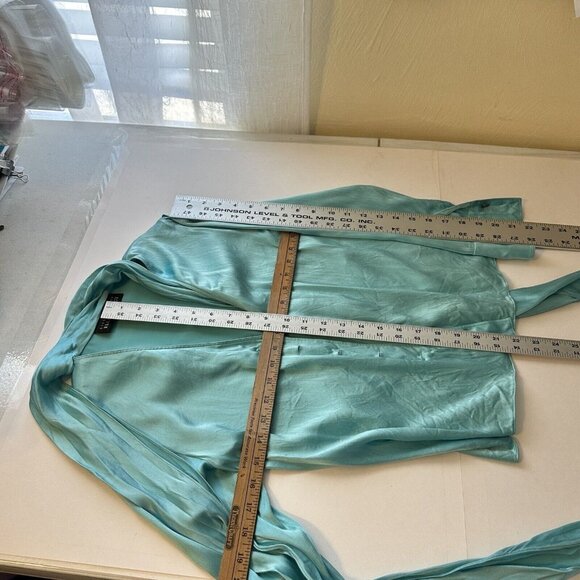 Linda Allard Ellen Tracy Womens Aqua Blue Career Blouse Top Neck Tie PS 4 Silk - Picture 6 of 8